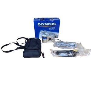 Olympus FE-210 Digital Camera 7.1 MP + Strap + OEM Cables (TESTED) Silver AA Bat